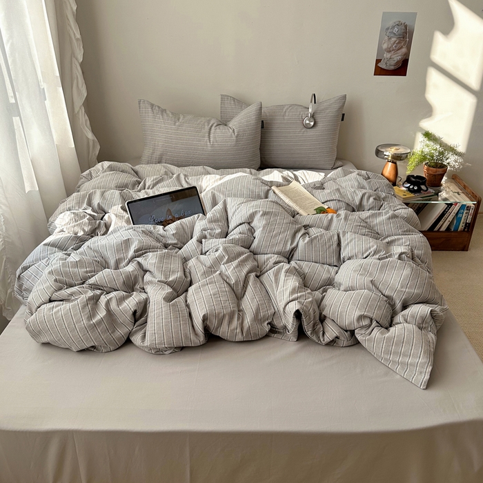 91家纺网 家纺一手货源 找家纺 XIWEN-希文家纺 2026春夏新款40支全棉纯棉色织水洗棉四件套海盐条-兰