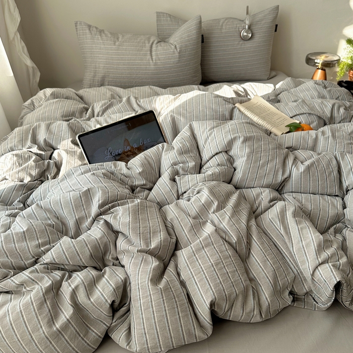 91家纺网 家纺一手货源 找家纺 XIWEN-希文家纺 2026春夏新款40支全棉纯棉色织水洗棉四件套海盐条-兰