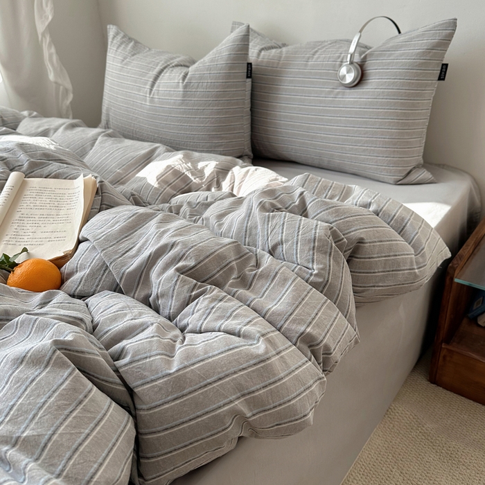 91家纺网 家纺一手货源 找家纺 XIWEN-希文家纺 2026春夏新款40支全棉纯棉色织水洗棉四件套海盐条-兰