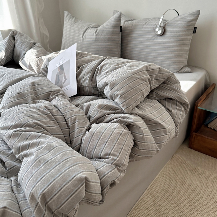 91家纺网 家纺一手货源 找家纺 XIWEN-希文家纺 2026春夏新款40支全棉纯棉色织水洗棉四件套海盐条-兰