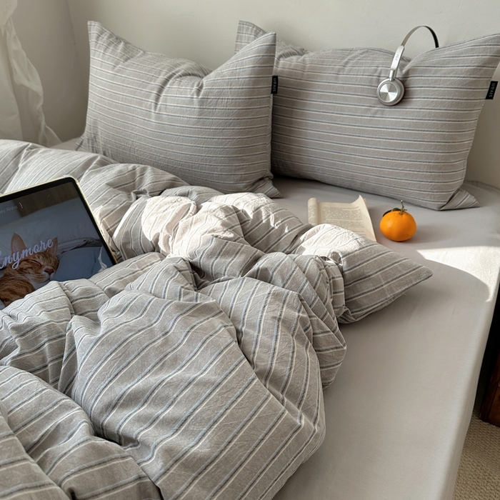 91家纺网 家纺一手货源 找家纺 XIWEN-希文家纺 2026春夏新款40支全棉纯棉色织水洗棉四件套海盐条-兰