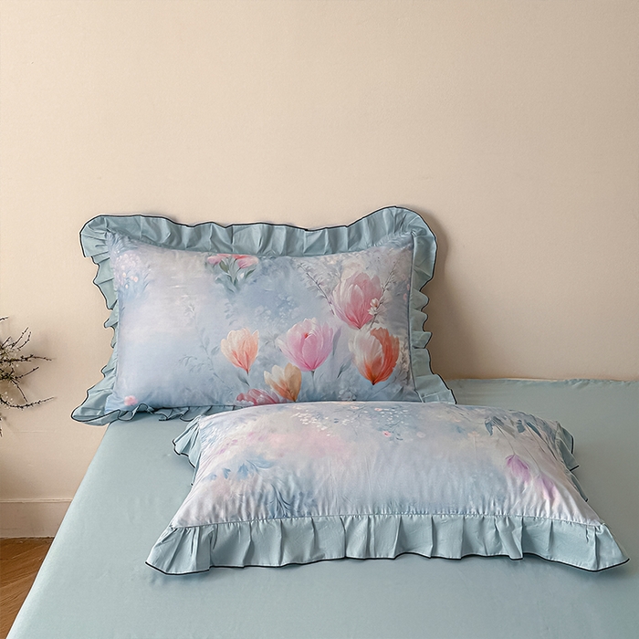 91家纺网 家纺一手货源 找家纺 格里芬家纺 2026新款全棉精梳棉韩系花边款印花四件套 春芳