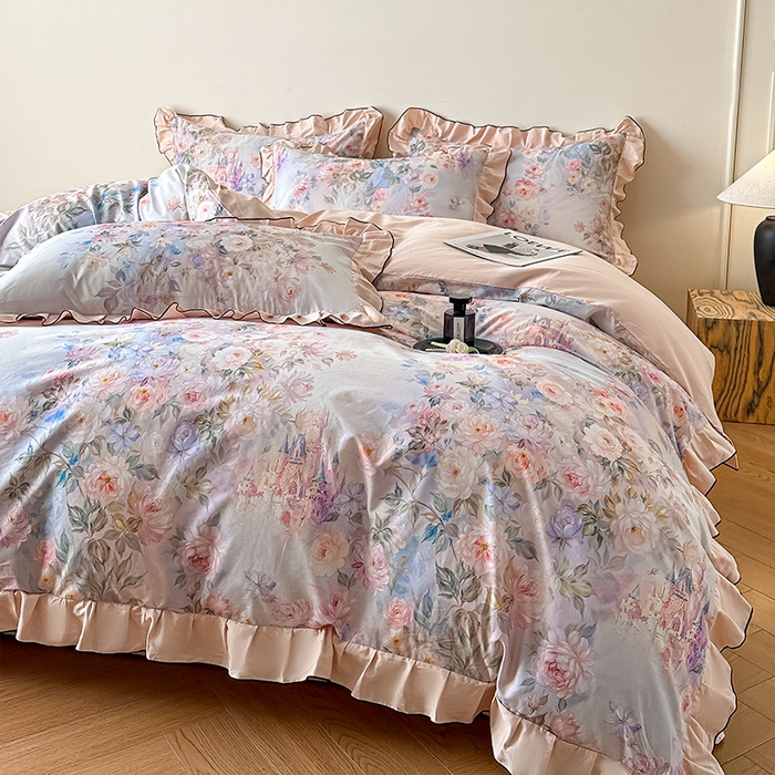 格里芬家纺 2026新款全棉精梳棉韩系花边款印花四件套 露兮