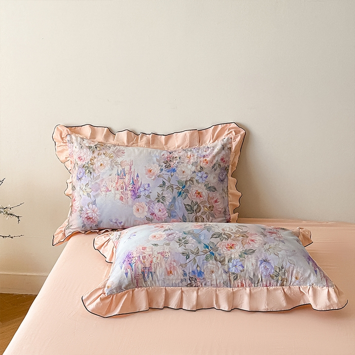 91家纺网 家纺一手货源 找家纺 格里芬家纺 2026新款全棉精梳棉韩系花边款印花四件套 露兮