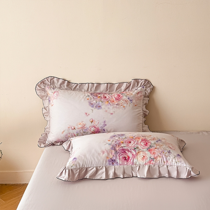 91家纺网 家纺一手货源 找家纺 格里芬家纺 2026新款全棉精梳棉韩系花边款印花四件套 洛莉娅-粉紫