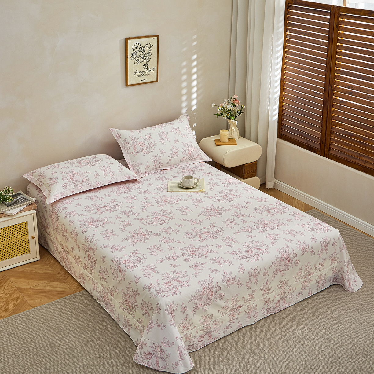 91家纺网 家纺一手货源 找家纺 元元家居（元元被业） 2026新款全棉13372套件及单品【印花款】-单床单 芙尔