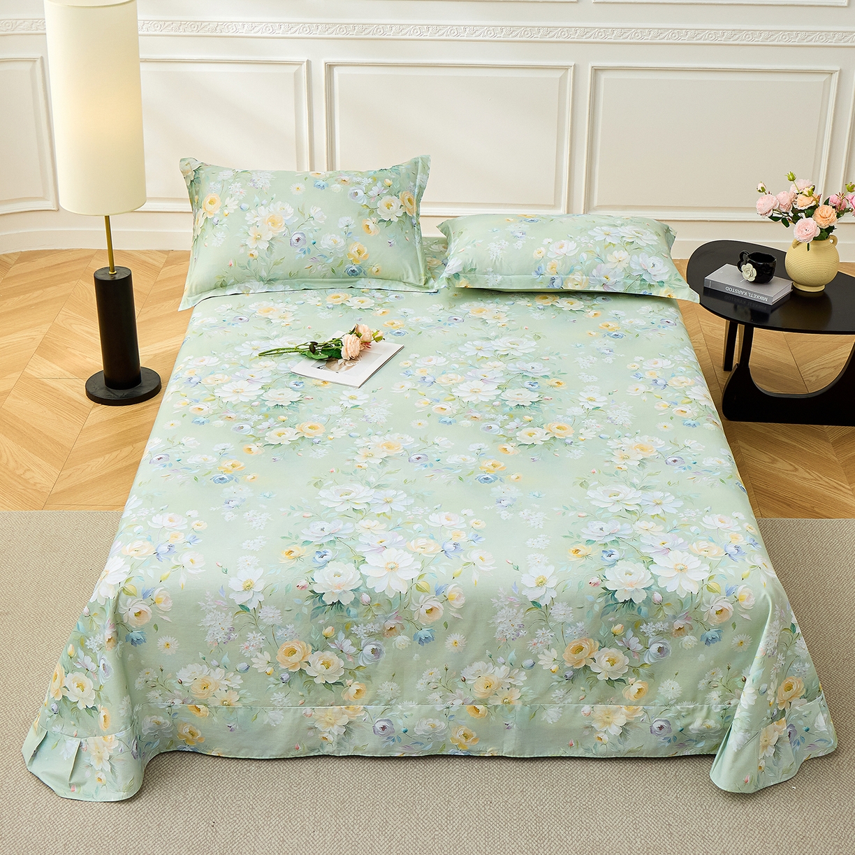 元元家居（元元被业） 2026新款全棉13372套件及单品【印花款】-单床单 花漾绿