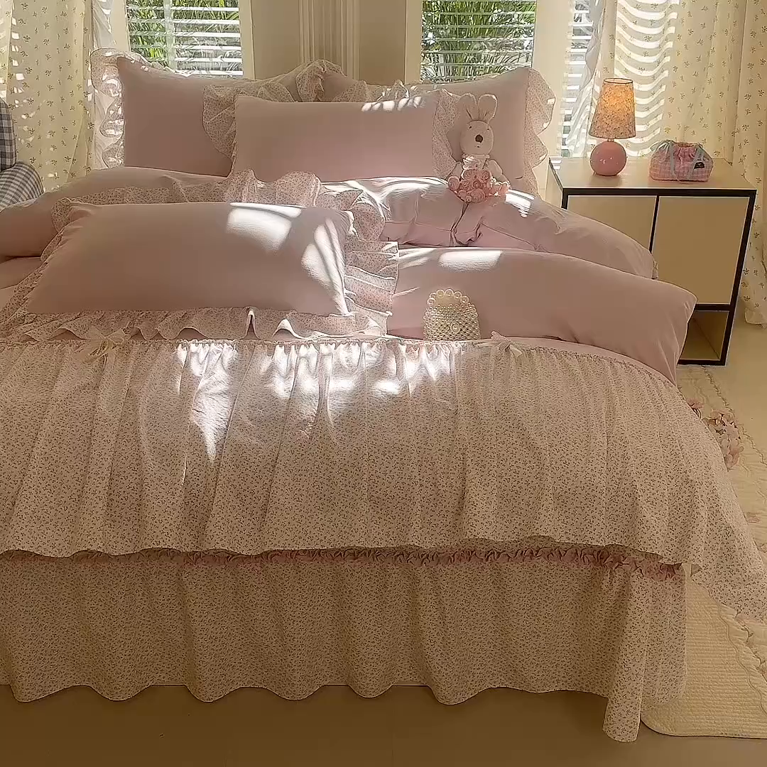 91家纺网 家纺一手货源 找家纺 苏米娜家纺SUMINA 2026新款春夏超柔云朵棉床盖款四件套-艾洛花园系列 艾洛花园-玫瑰金