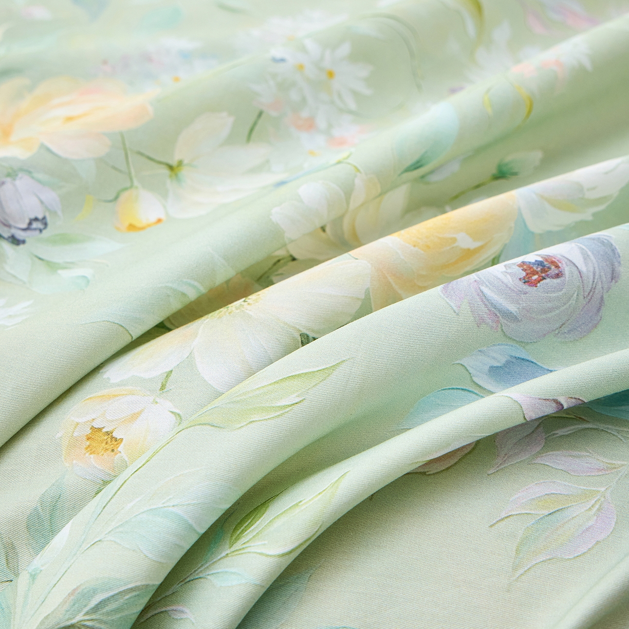 91家纺网 家纺一手货源 找家纺 元元家居（元元被业） 2026新款全棉13372套件及单品【印花款】-单床单 花漾绿