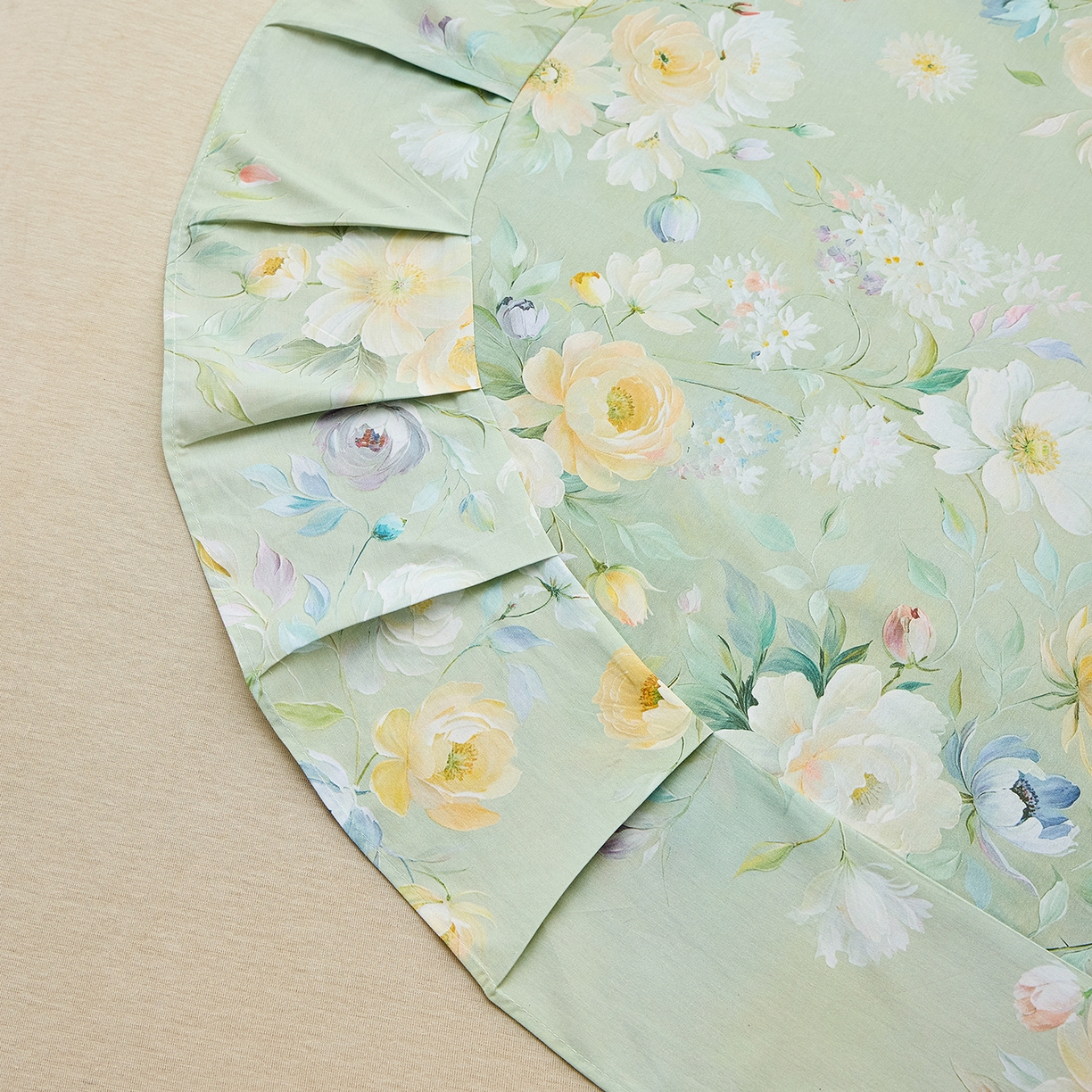 91家纺网 家纺一手货源 找家纺 元元家居（元元被业） 2026新款全棉13372套件及单品【印花款】-单床单 花漾绿