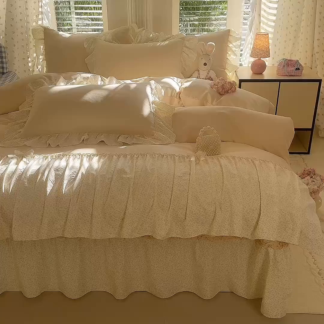 91家纺网 家纺一手货源 找家纺 苏米娜家纺SUMINA 2026新款春夏超柔云朵棉床盖款四件套-艾洛花园系列 艾洛花园-柠檬黄