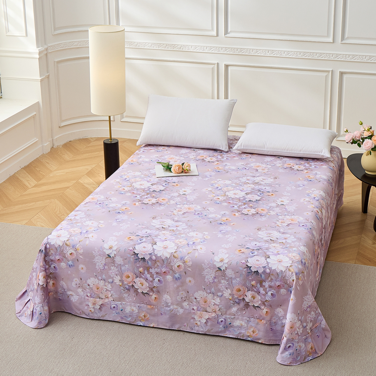 91家纺网 家纺一手货源 找家纺 元元家居（元元被业） 2026新款全棉13372套件及单品【印花款】-单床单 花漾紫