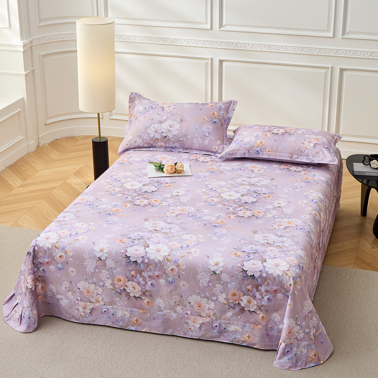 91家纺网 家纺一手货源 找家纺 元元家居（元元被业） 2026新款全棉13372套件及单品【印花款】-单床单 花漾紫