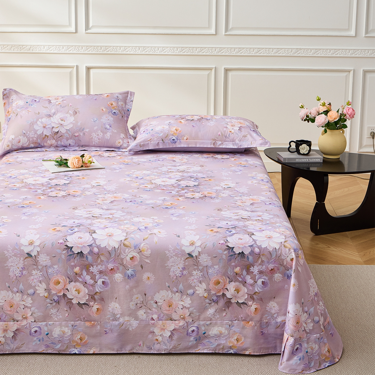 91家纺网 家纺一手货源 找家纺 元元家居（元元被业） 2026新款全棉13372套件及单品【印花款】-单床单 花漾紫