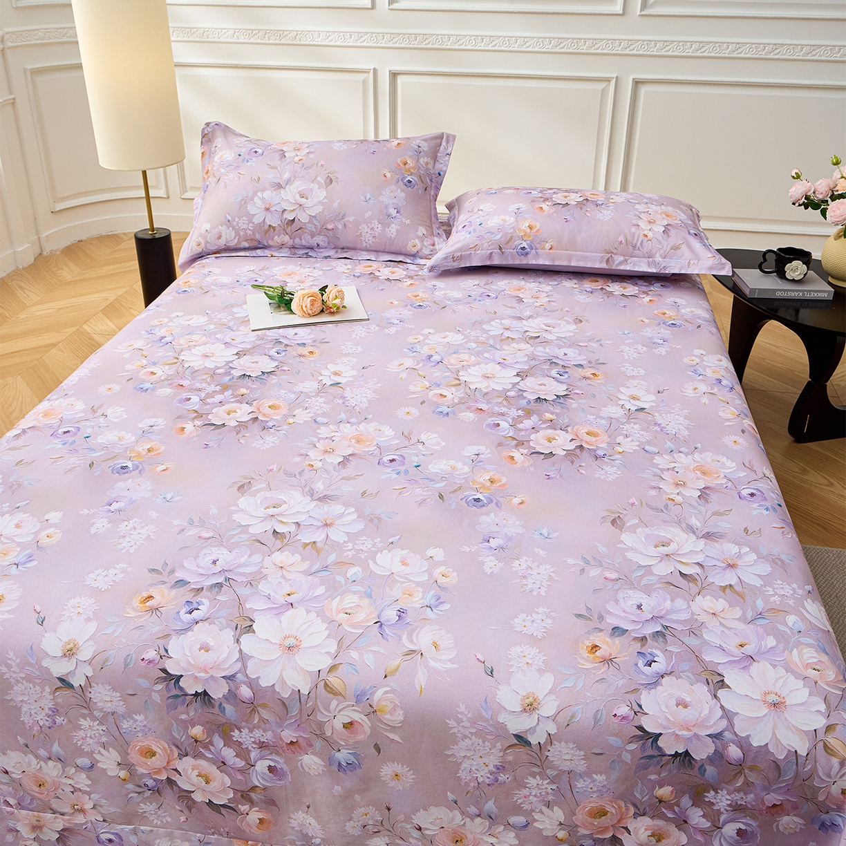 91家纺网 家纺一手货源 找家纺 元元家居（元元被业） 2026新款全棉13372套件及单品【印花款】-单床单 花漾紫