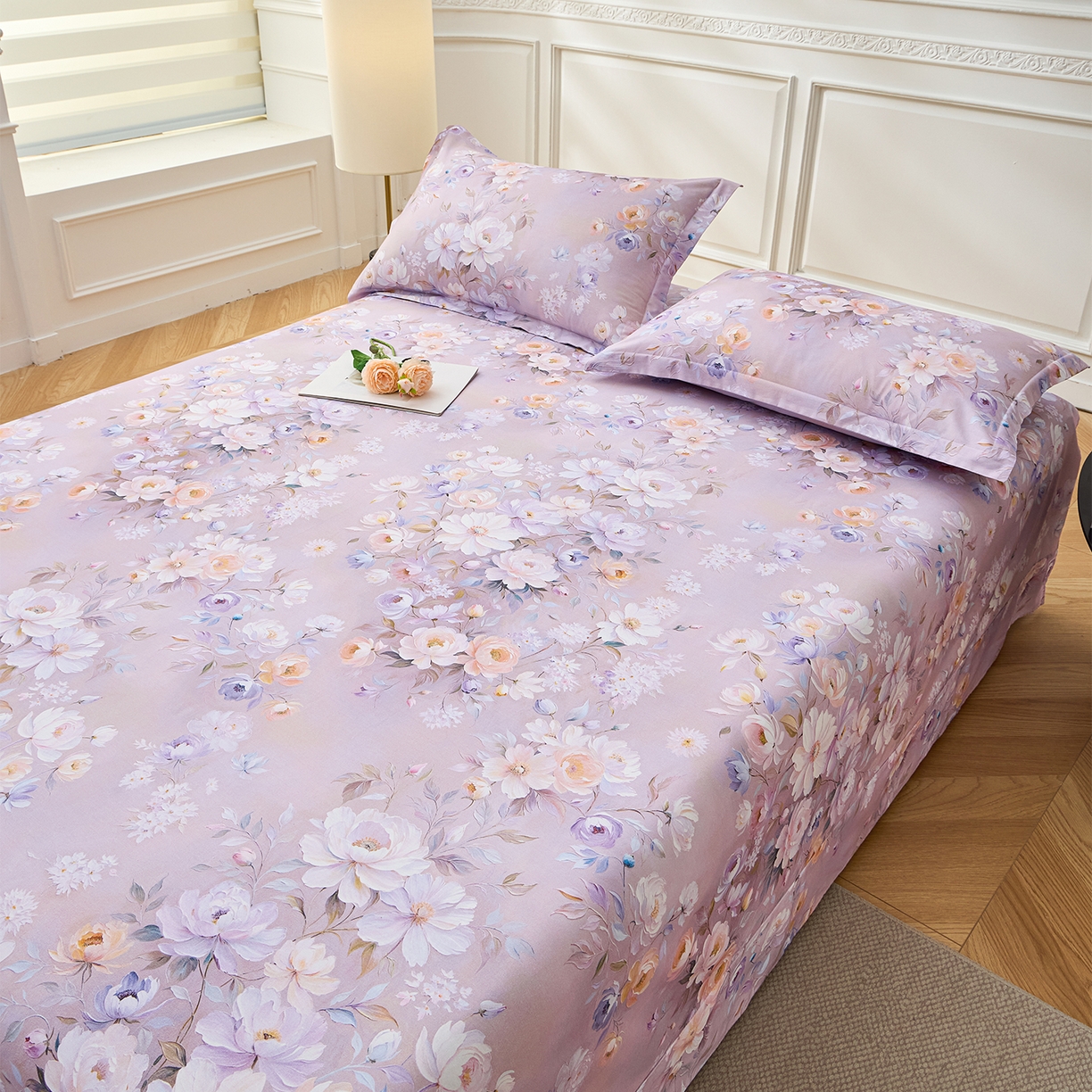 91家纺网 家纺一手货源 找家纺 元元家居（元元被业） 2026新款全棉13372套件及单品【印花款】-单床单 花漾紫