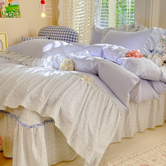 91家纺网 家纺一手货源 找家纺 苏米娜家纺SUMINA 2026新款春夏超柔云朵棉床盖款四件套-艾洛花园系列 艾洛花园-晴川兰