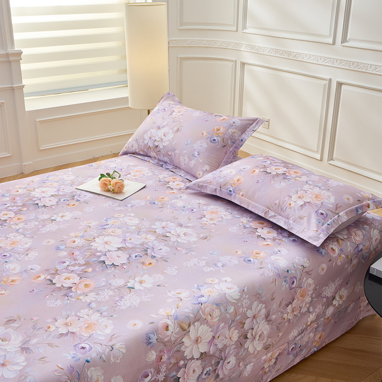 91家纺网 家纺一手货源 找家纺 元元家居（元元被业） 2026新款全棉13372套件及单品【印花款】-单床单 花漾紫