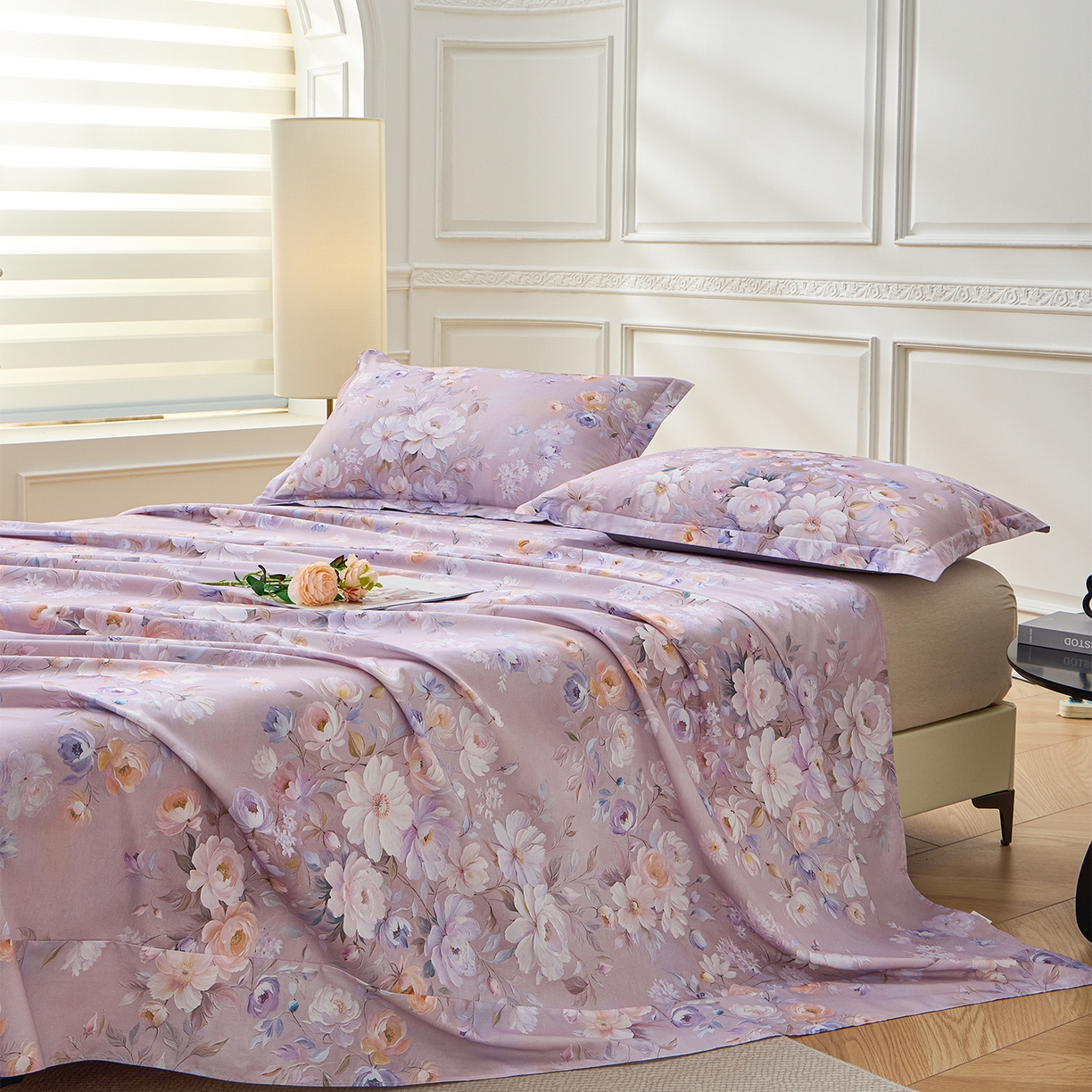 91家纺网 家纺一手货源 找家纺 元元家居（元元被业） 2026新款全棉13372套件及单品【印花款】-单床单 花漾紫