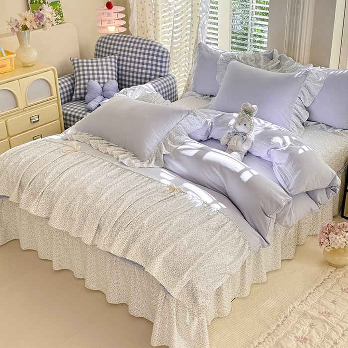 91家纺网 家纺一手货源 找家纺 苏米娜家纺SUMINA 2026新款春夏超柔云朵棉床盖款四件套-艾洛花园系列 艾洛花园-晴川兰