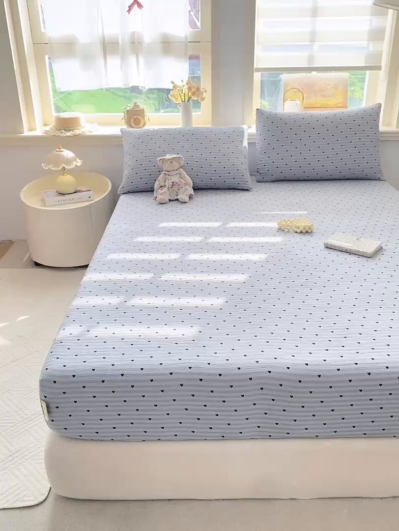 91家纺网 家纺一手货源 找家纺 （总）眠势力 2026新款皱皱三层纱床笠三件套云朵床罩单件床垫保护套四季款