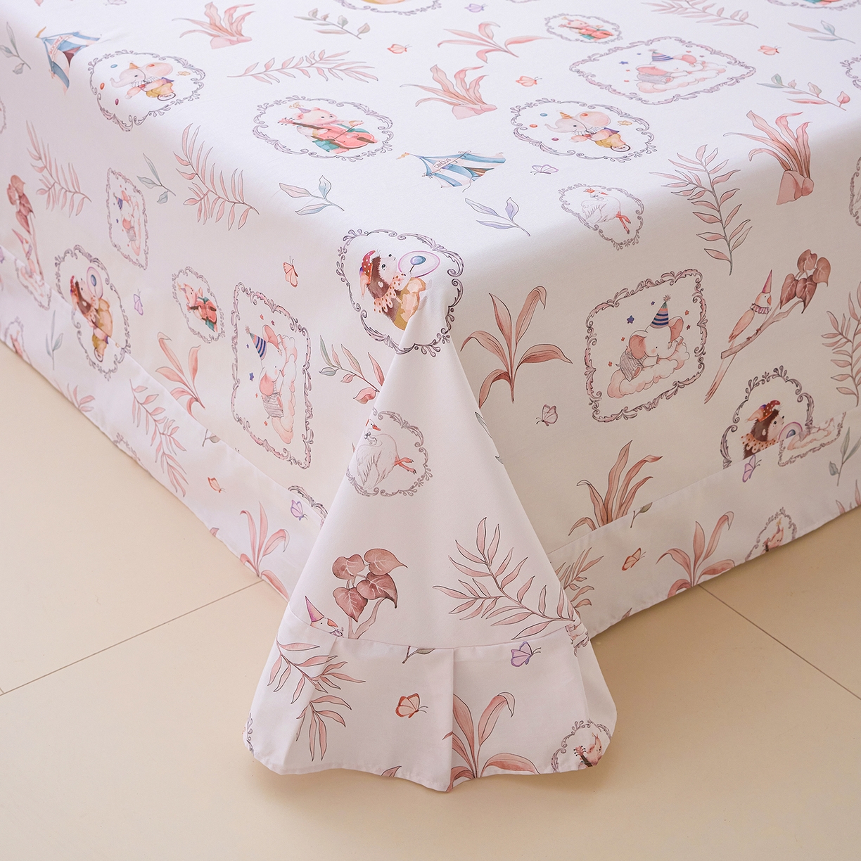 91家纺网 家纺一手货源 找家纺 元元家居（元元被业） 2026新款全棉13372套件及单品【印花款】-单床单 乐园粉