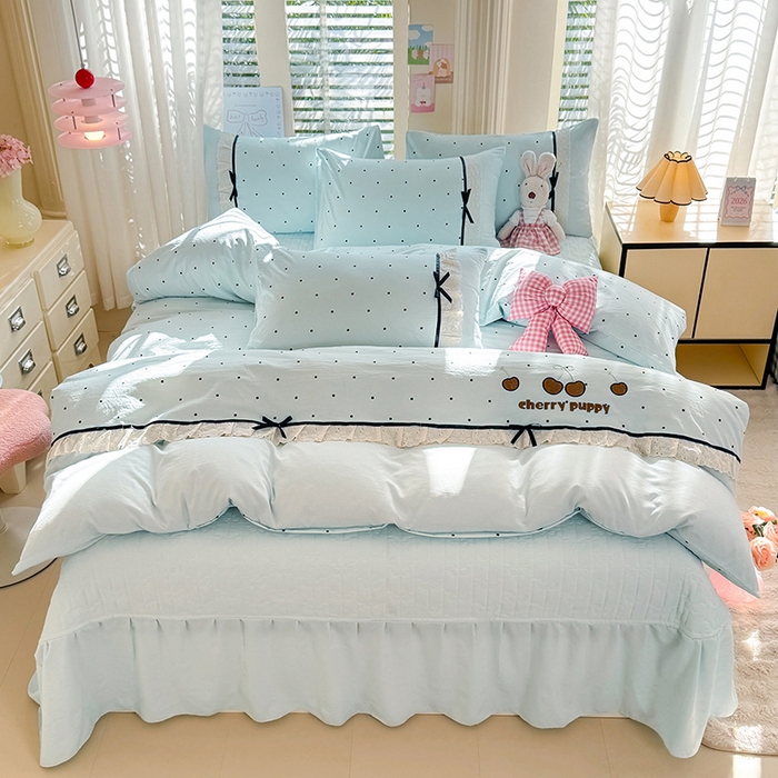 91家纺网 家纺一手货源 找家纺 （总）漫布云家纺 2026新款春夏古法水洗棉床盖款四件套-波点系列