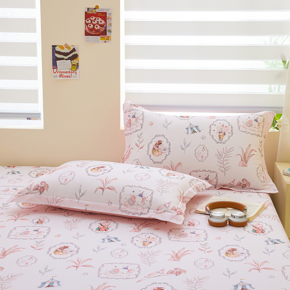 91家纺网 家纺一手货源 找家纺 元元家居（元元被业） 2026新款全棉13372套件及单品【印花款】-单床单 乐园粉