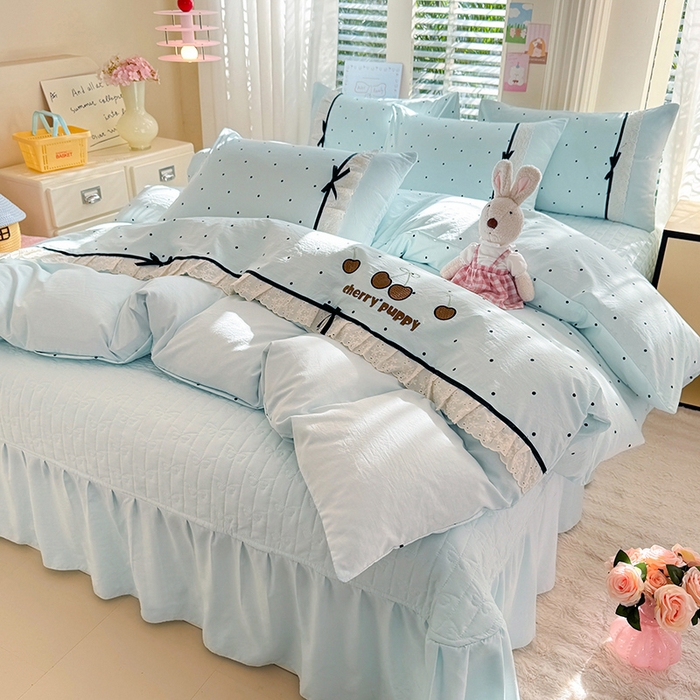 91家纺网 家纺一手货源 找家纺 （总）漫布云家纺 2026新款春夏古法水洗棉床盖款四件套-波点系列