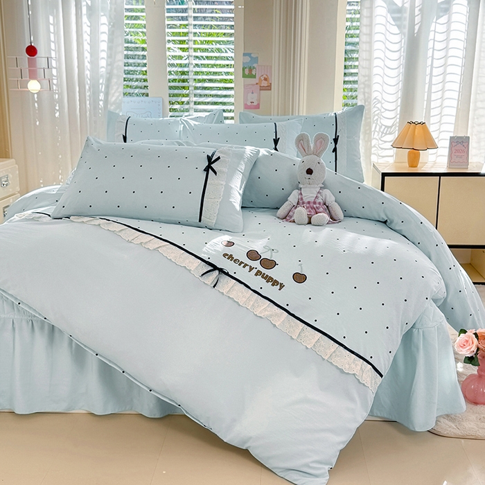 91家纺网 家纺一手货源 找家纺 （总）漫布云家纺 2026新款春夏古法水洗棉床盖款四件套-波点系列