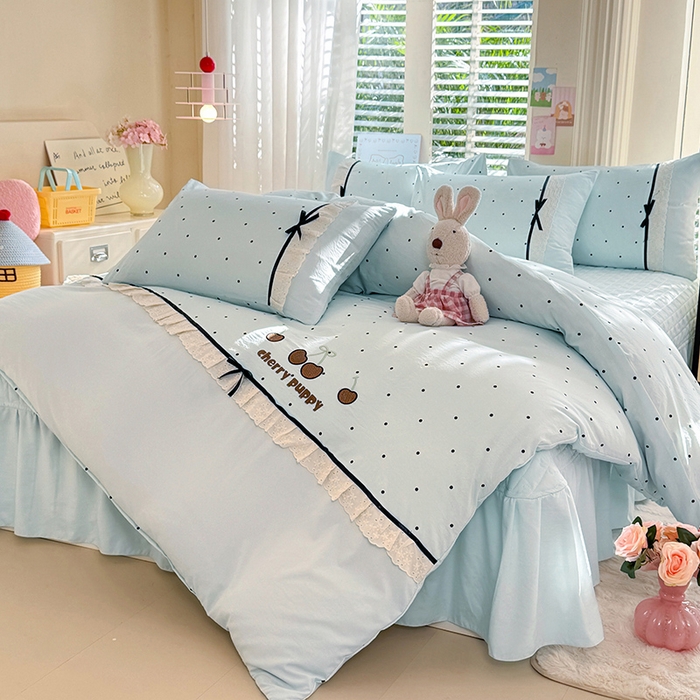 91家纺网 家纺一手货源 找家纺 （总）漫布云家纺 2026新款春夏古法水洗棉床盖款四件套-波点系列