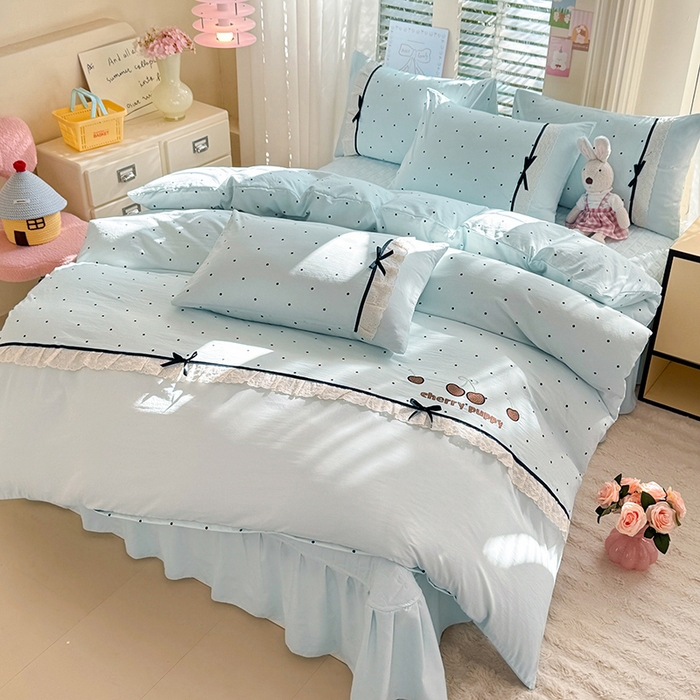 91家纺网 家纺一手货源 找家纺 （总）漫布云家纺 2026新款春夏古法水洗棉床盖款四件套-波点系列