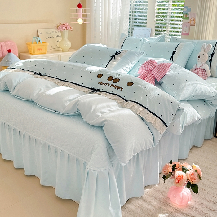 91家纺网 家纺一手货源 找家纺 （总）漫布云家纺 2026新款春夏古法水洗棉床盖款四件套-波点系列