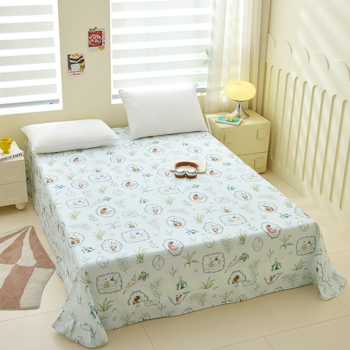 91家纺网 家纺一手货源 找家纺 元元家居（元元被业） 2026新款全棉13372套件及单品【印花款】-单床单 乐园绿