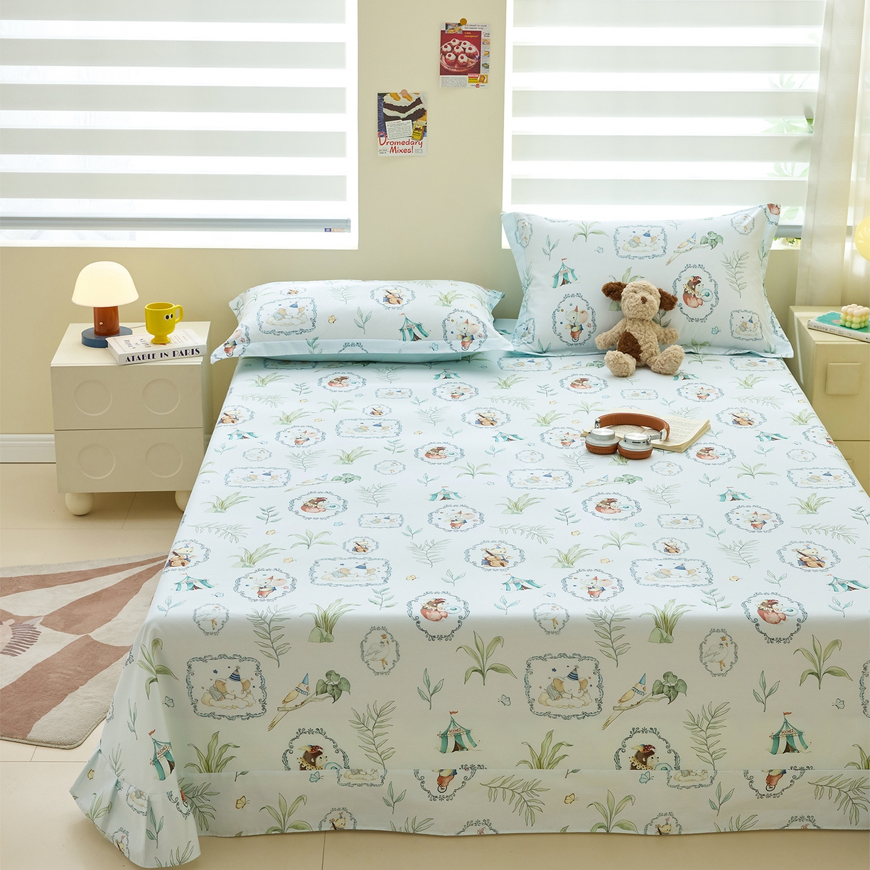 91家纺网 家纺一手货源 找家纺 元元家居（元元被业） 2026新款全棉13372套件及单品【印花款】-单床单 乐园绿