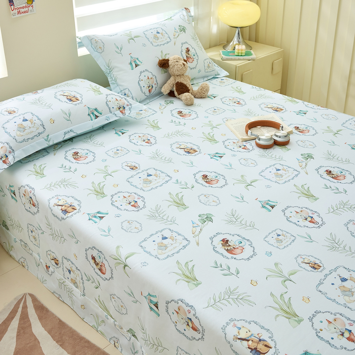 91家纺网 家纺一手货源 找家纺 元元家居（元元被业） 2026新款全棉13372套件及单品【印花款】-单床单 乐园绿