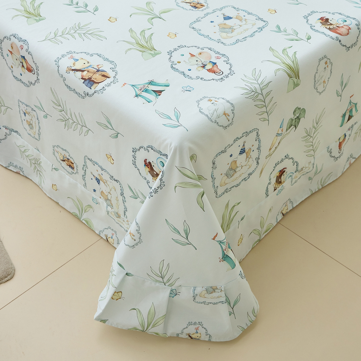 91家纺网 家纺一手货源 找家纺 元元家居（元元被业） 2026新款全棉13372套件及单品【印花款】-单床单 乐园绿