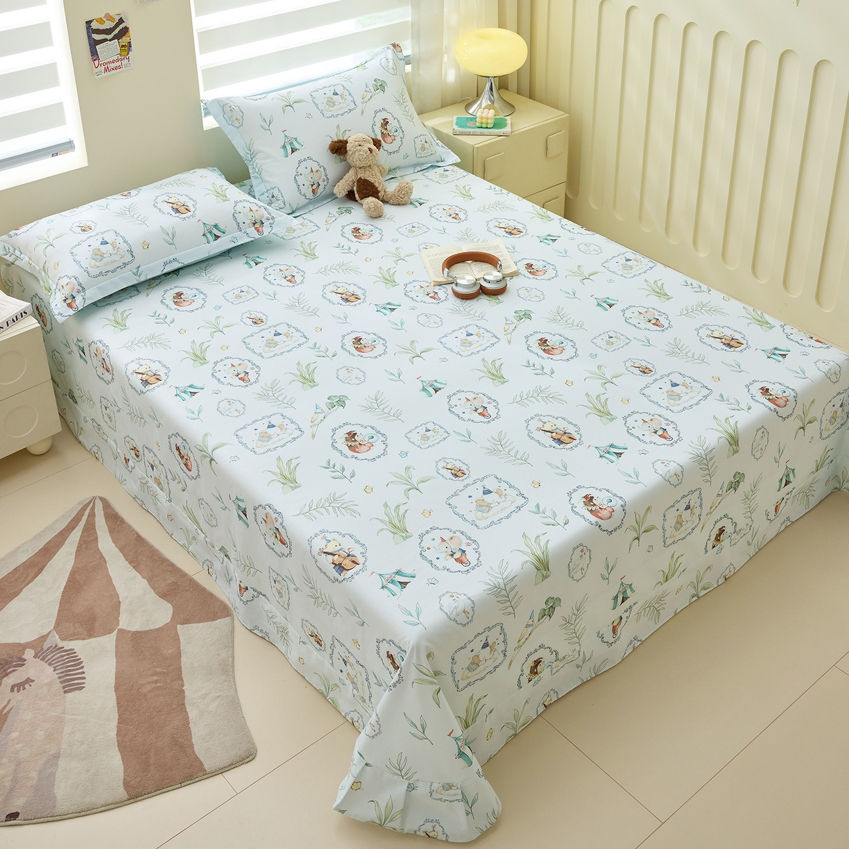 91家纺网 家纺一手货源 找家纺 元元家居（元元被业） 2026新款全棉13372套件及单品【印花款】-单床单 乐园绿