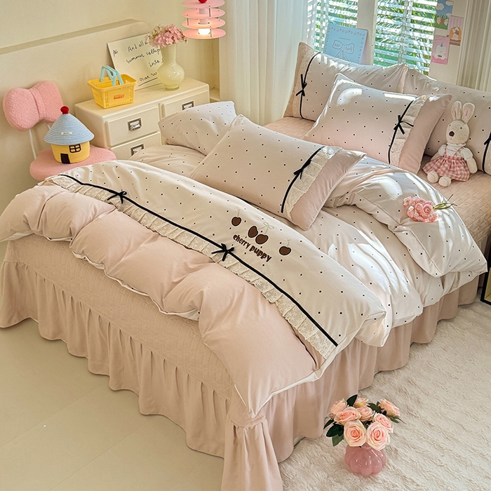 91家纺网 家纺一手货源 找家纺 （总）漫布云家纺 2026新款春夏古法水洗棉床盖款四件套-波点系列