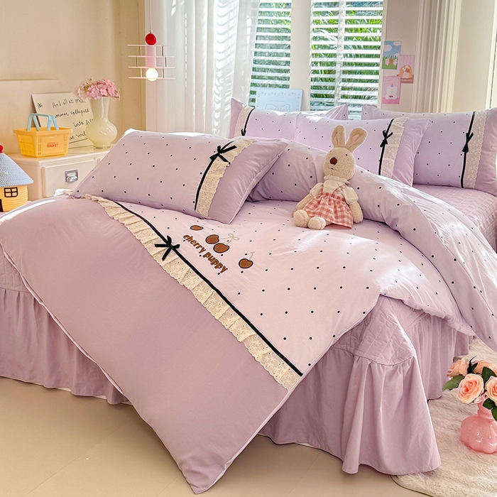 91家纺网 家纺一手货源 找家纺 漫布云家纺 2026新款春夏古法水洗棉床盖款四件套-波点系列 波点-星云紫