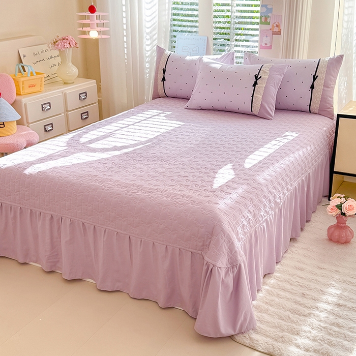 91家纺网 家纺一手货源 找家纺 漫布云家纺 2026新款春夏古法水洗棉床盖款四件套-波点系列 波点-星云紫