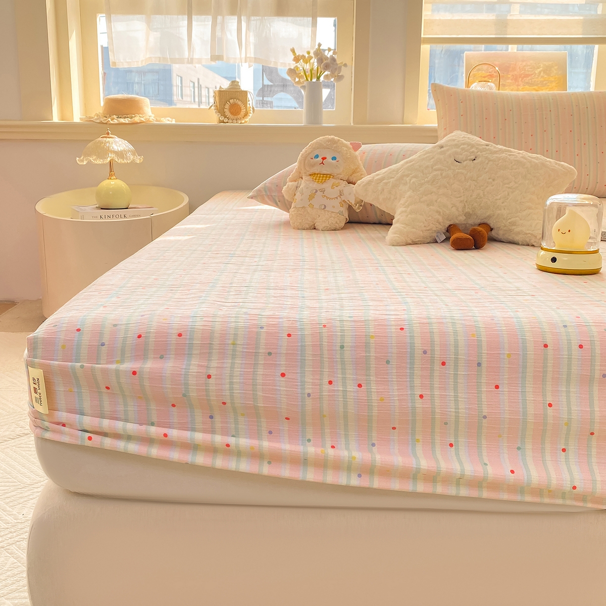 91家纺网 家纺一手货源 找家纺 眠势力 2026新款皱皱三层纱床笠三件套云朵床罩单件床垫保护套四季款 彩色天空【三层皱皱纱床笠】