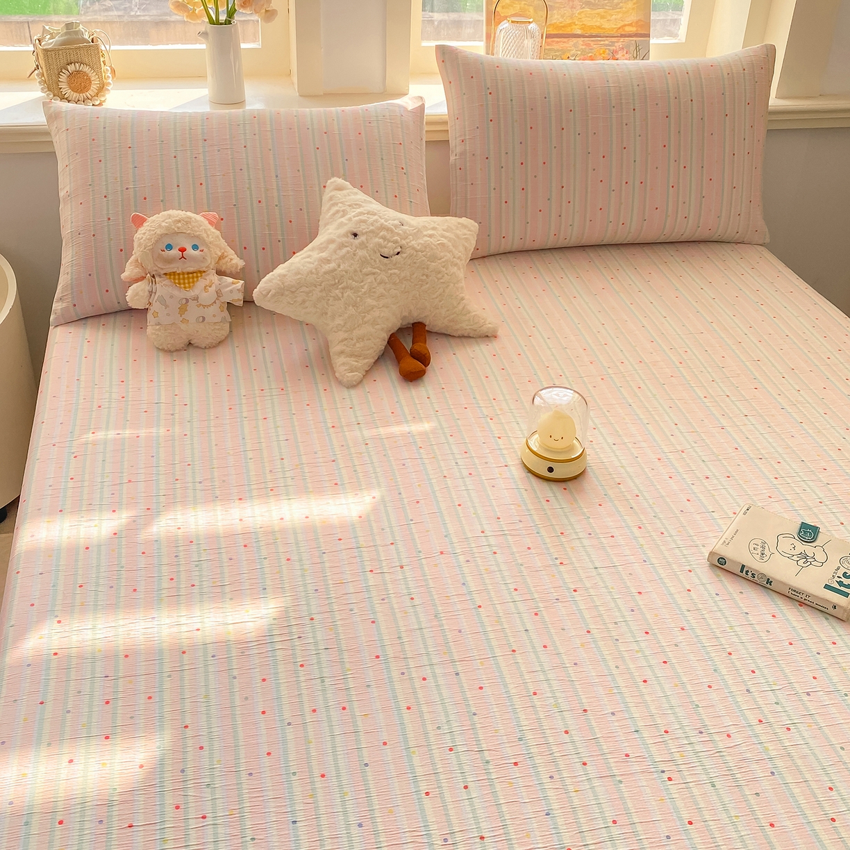 91家纺网 家纺一手货源 找家纺 眠势力 2026新款皱皱三层纱床笠三件套云朵床罩单件床垫保护套四季款 彩色天空【三层皱皱纱床笠】