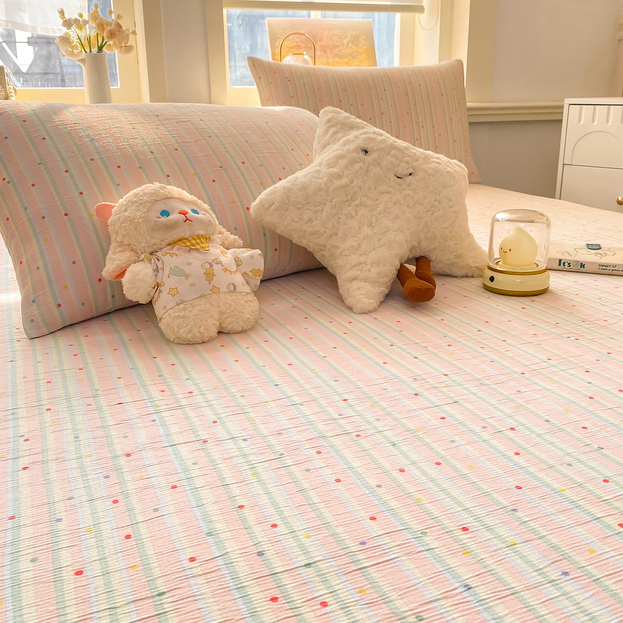 91家纺网 家纺一手货源 找家纺 眠势力 2026新款皱皱三层纱床笠三件套云朵床罩单件床垫保护套四季款 彩色天空【三层皱皱纱床笠】