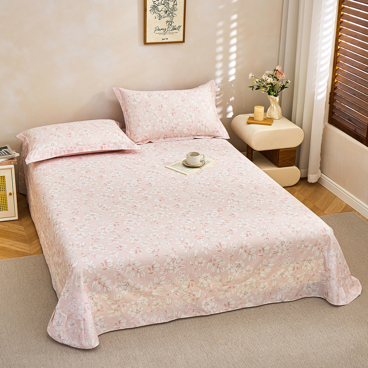 91家纺网 家纺一手货源 找家纺 元元家居（元元被业） 2026新款全棉13372套件及单品【印花款】-单床单 婉约