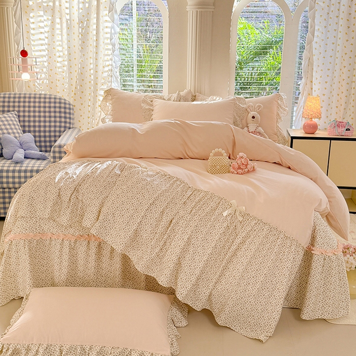 91家纺网 家纺一手货源 找家纺 漫布云家纺 2026新款春夏超柔云朵棉床盖款四件套-艾洛花园系列 艾洛花园-玫瑰金