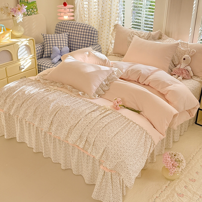 91家纺网 家纺一手货源 找家纺 漫布云家纺 2026新款春夏超柔云朵棉床盖款四件套-艾洛花园系列 艾洛花园-玫瑰金