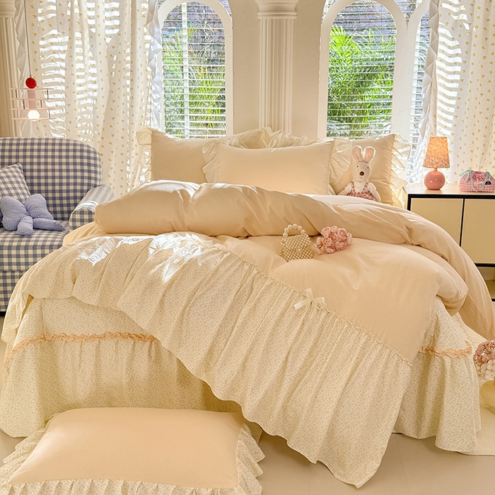 91家纺网 家纺一手货源 找家纺 漫布云家纺 2026新款春夏超柔云朵棉床盖款四件套-艾洛花园系列 艾洛花园-柠檬黄
