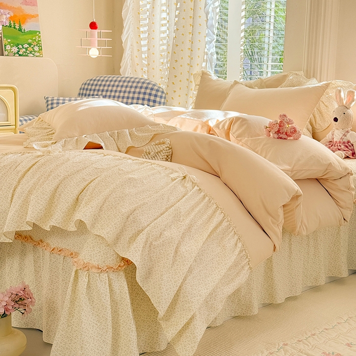 91家纺网 家纺一手货源 找家纺 漫布云家纺 2026新款春夏超柔云朵棉床盖款四件套-艾洛花园系列 艾洛花园-柠檬黄