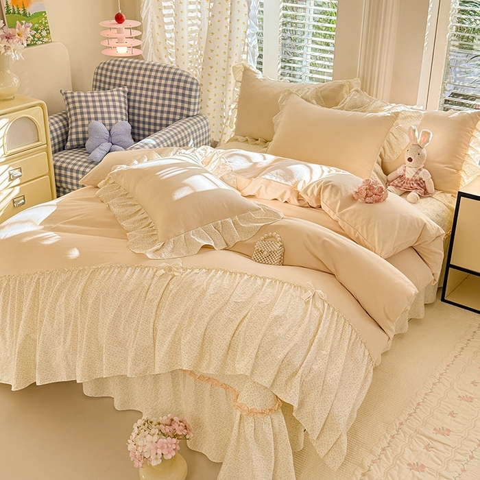 91家纺网 家纺一手货源 找家纺 漫布云家纺 2026新款春夏超柔云朵棉床盖款四件套-艾洛花园系列 艾洛花园-柠檬黄